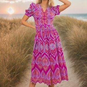 Chicwish EXOTIC GARDEN CUTWORK EMBROIDERY MIDI DRESS